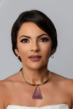 Hoop Necklace with Faceted Amethyst Druzy