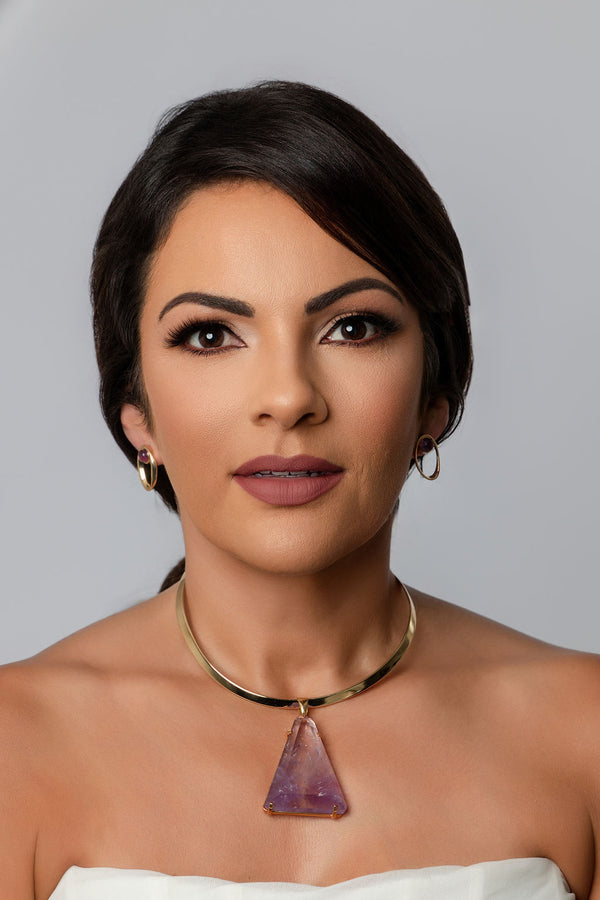 Hoop Necklace with Faceted Amethyst Druzy