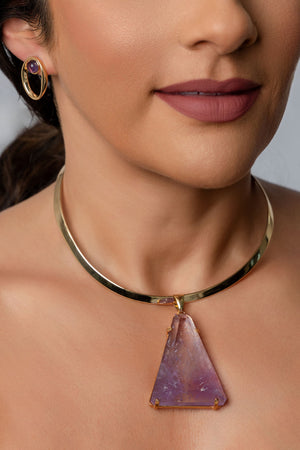Hoop Necklace with Faceted Amethyst Druzy