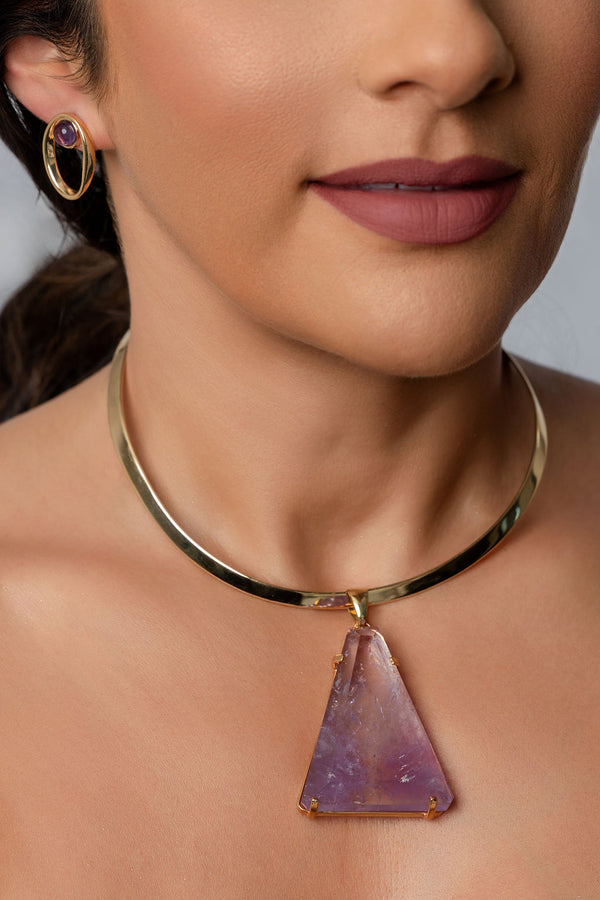 Hoop Necklace with Faceted Amethyst Druzy