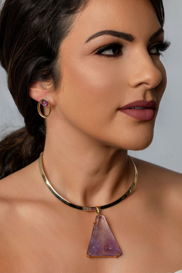 Hoop Necklace with Faceted Amethyst Druzy