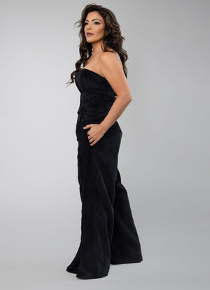 Ribbed Wide-Leg Pants with Panel Detailing