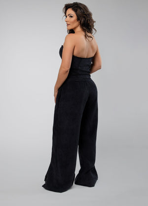 Ribbed Wide-Leg Pants with Panel Detailing