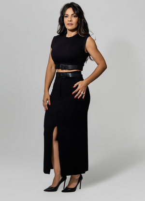 Cropped Belted Top & Skirt set