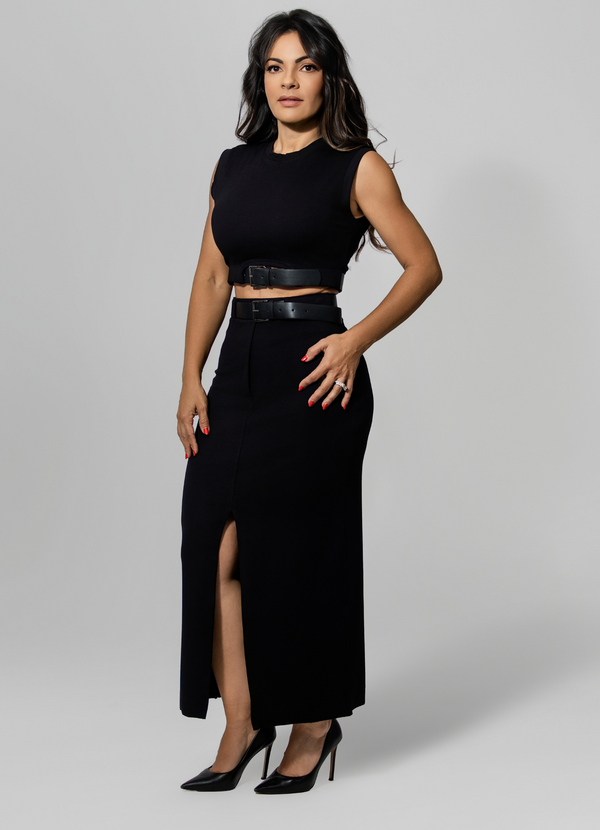 Cropped Belted Top & Skirt set