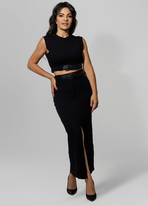 Cropped Belted Top & Skirt set