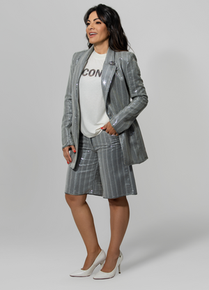 Sequined Pinstripe Blazer & Shorts Set