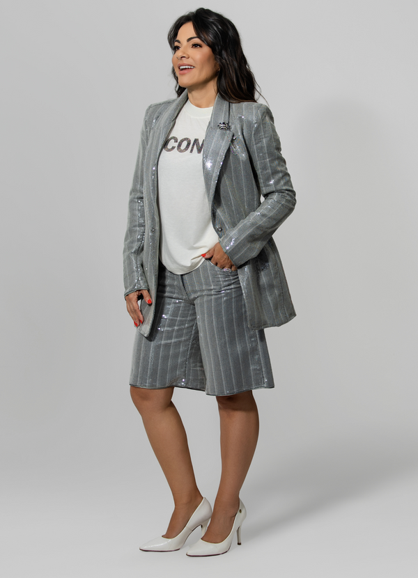 Sequined Pinstripe Blazer & Shorts Set