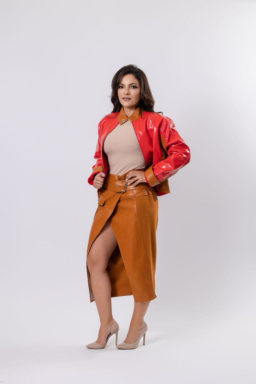 Open Jacket with Brown Leather Collar