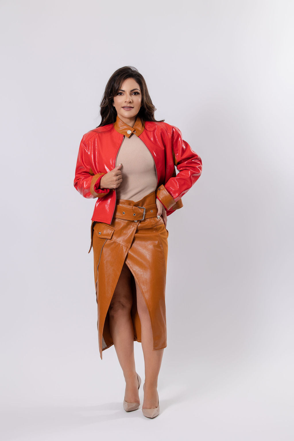 Open Jacket with Brown Leather Collar