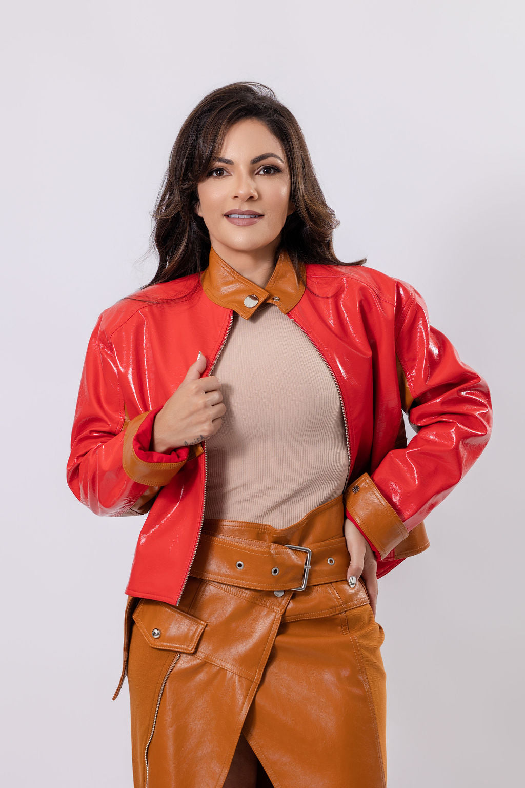 Open Jacket with Brown Leather Collar