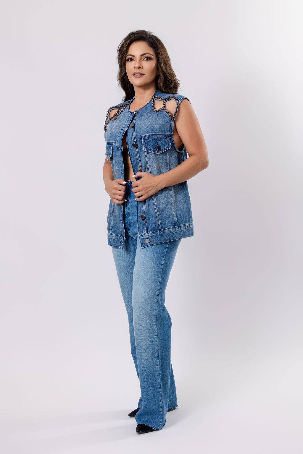 Denim Vest with Chain Detailing