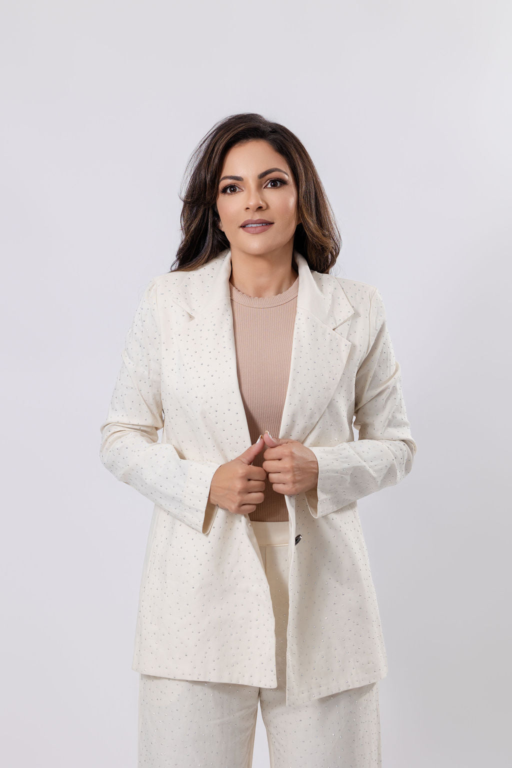 Linen Blazer with Embellishments