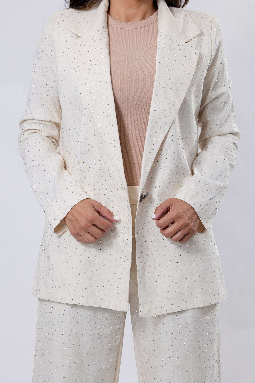 Linen Blazer with Embellishments