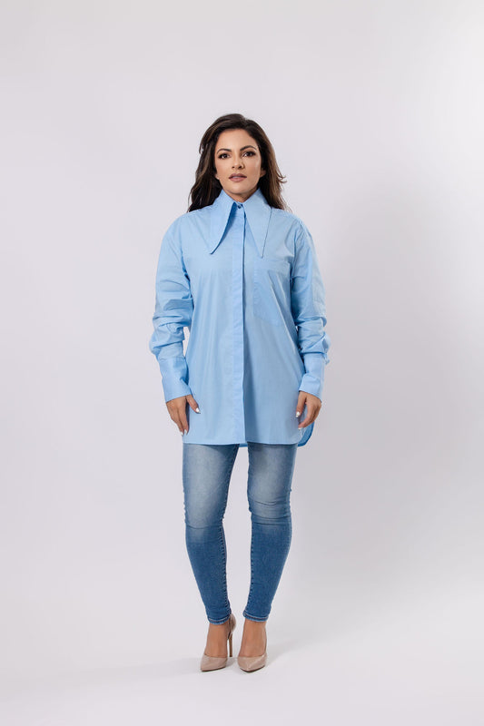 Longline Shirt with Oversized Collar