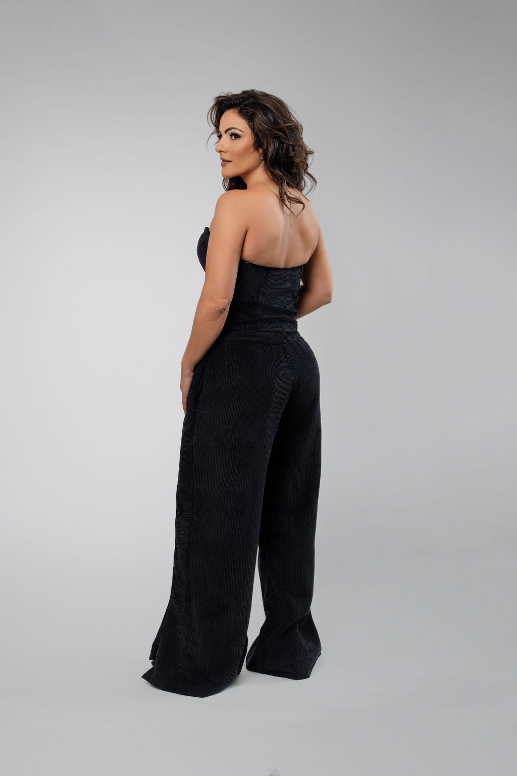 Ribbed Wide-Leg Pants with Panel Detailing