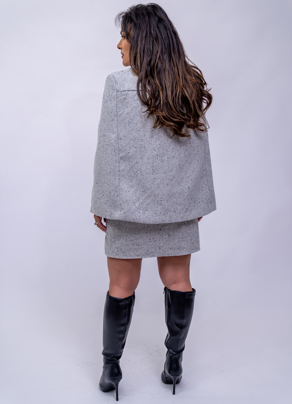 Grey Cape Blazer & Skirt Set